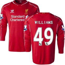 Men's 49 Jordan Williams Liverpool FC Jersey - 14/15 England Football Club Warrior Authentic Red Home Soccer Long Sleeve Shirt
