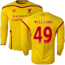 Men's 49 Jordan Williams Liverpool FC Jersey - 14/15 England Football Club Warrior Authentic Yellow Away Soccer Long Sleeve Shir