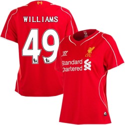 Women's 49 Jordan Williams Liverpool FC Jersey - 14/15 England Football Club Warrior Authentic Red Home Soccer Short Shirt