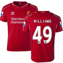 Youth 49 Jordan Williams Liverpool FC Jersey - 14/15 England Football Club Warrior Authentic Red Home Soccer Short Shirt