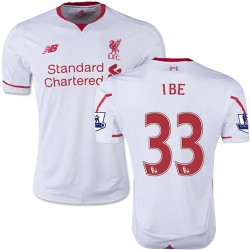 Men's 33 Jordon Ibe Liverpool FC Jersey - 15/16 England Football Club New Balance Authentic White Away Soccer Short Shirt
