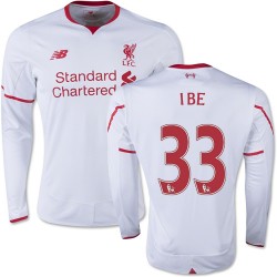 Men's 33 Jordon Ibe Liverpool FC Jersey - 15/16 England Football Club New Balance Replica White Away Soccer Long Sleeve Shirt