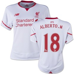 Women's 18 Alberto Moreno Liverpool FC Jersey - 15/16 England Football Club New Balance Authentic White Away Soccer Short Shirt