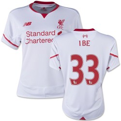 Women's 33 Jordon Ibe Liverpool FC Jersey - 15/16 England Football Club New Balance Replica White Away Soccer Short Shirt