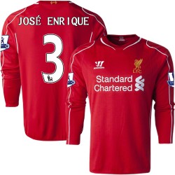 Men's 3 Jose Enrique Liverpool FC Jersey - 14/15 England Football Club Warrior Authentic Red Home Soccer Long Sleeve Shirt