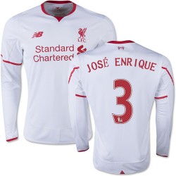 Men's 3 Jose Enrique Liverpool FC Jersey - 15/16 England Football Club New Balance Authentic White Away Soccer Long Sleeve Shirt