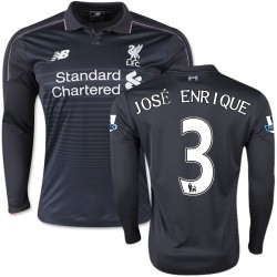 Men's 3 Jose Enrique Liverpool FC Jersey - 15/16 England Football Club New Balance Replica Black Third Soccer Long Sleeve Shirt