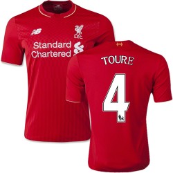 Men's 4 Kolo Toure Liverpool FC Jersey - 15/16 England Football Club New Balance Authentic Red Home Soccer Short Shirt