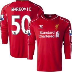 Men's 50 Lazar Markovic Liverpool FC Jersey - 14/15 England Football Club Warrior Authentic Red Home Soccer Long Sleeve Shirt