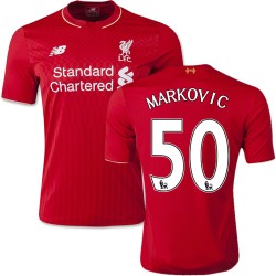 Men's 50 Lazar Markovic Liverpool FC Jersey - 15/16 England Football Club New Balance Authentic Red Home Soccer Short Shirt