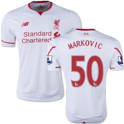 Men's 50 Lazar Markovic Liverpool FC Jersey - 15/16 England Football Club New Balance Authentic White Away Soccer Short Shirt