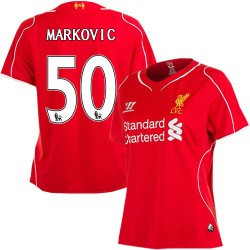 Women's 50 Lazar Markovic Liverpool FC Jersey - 14/15 England Football Club Warrior Authentic Red Home Soccer Short Shirt