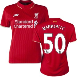 Women's 50 Lazar Markovic Liverpool FC Jersey - 15/16 England Football Club New Balance Authentic Red Home Soccer Short Shirt