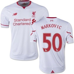Youth 50 Lazar Markovic Liverpool FC Jersey - 15/16 England Football Club New Balance Replica White Away Soccer Short Shirt