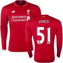 Men's 51 Lloyd Jones Liverpool FC Jersey - 15/16 England Football Club New Balance Authentic Red Home Soccer Long Sleeve Shirt